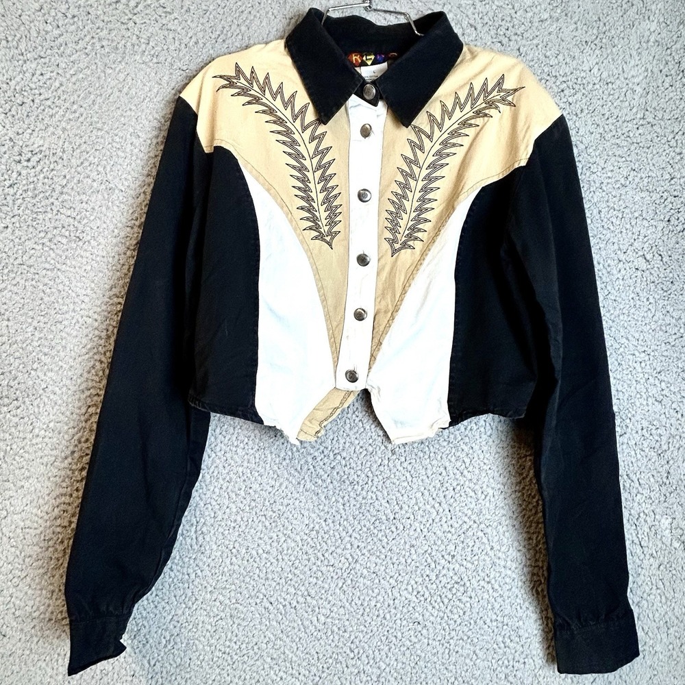 Vintage Reno Western Shirt Cropped Button Front Women's Large Cowgirl Rodeo